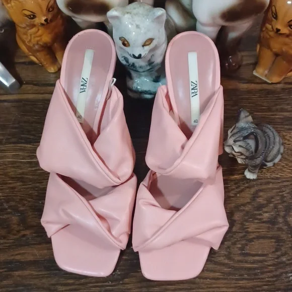 ZARA Petal Pink Padded Double Strap Kitten Heels sz.40/9 - Picture 3 of 7